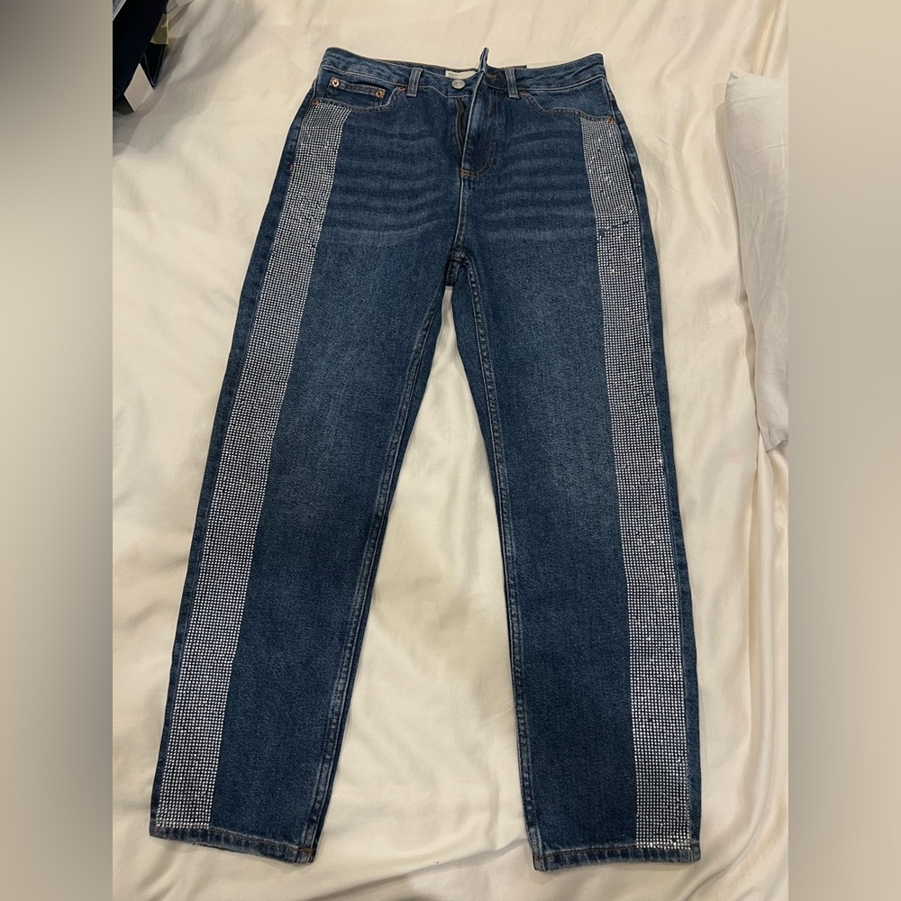 Topshop Moto Indigo Denim Jeans with Rhinestone Detail